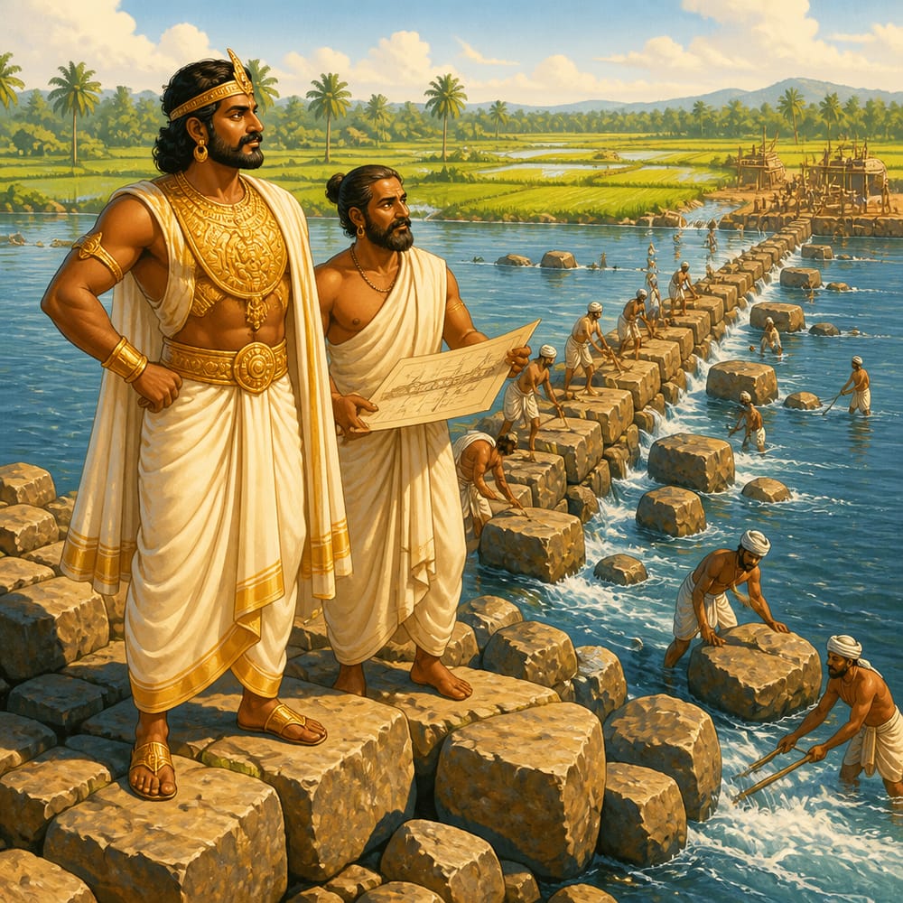 Karikala Chola at Kallanai dam construction