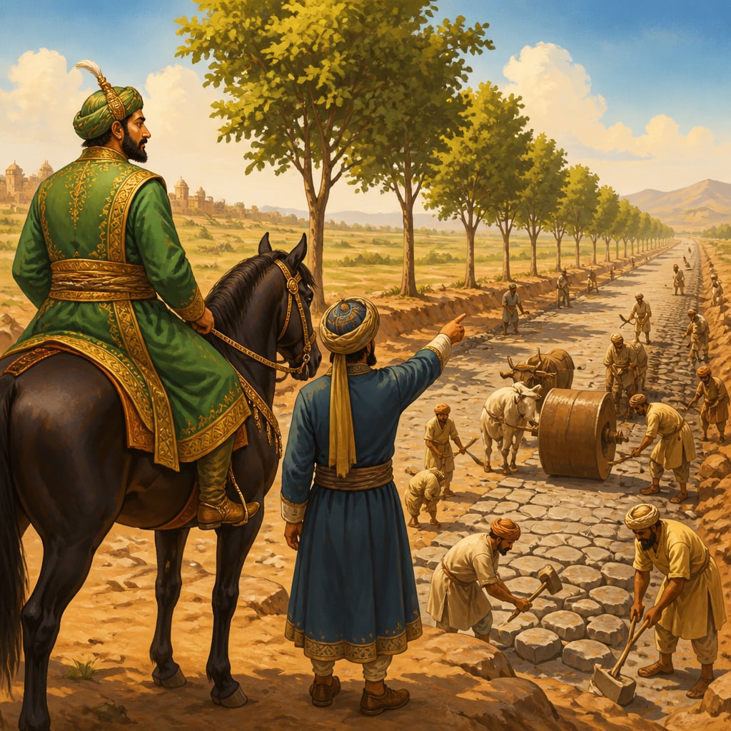 Sher Shah surveying Grand Trunk Road construction