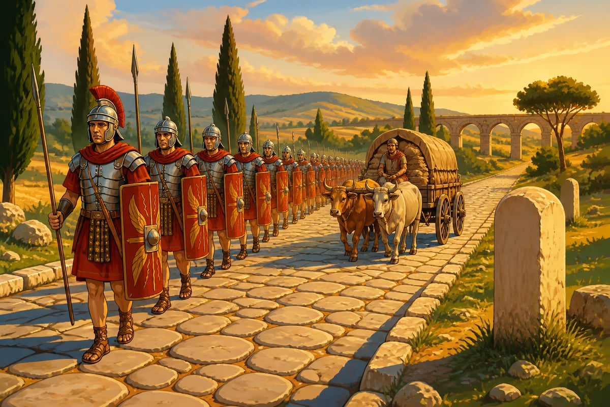Roman legionaries marching on the Via Appia
