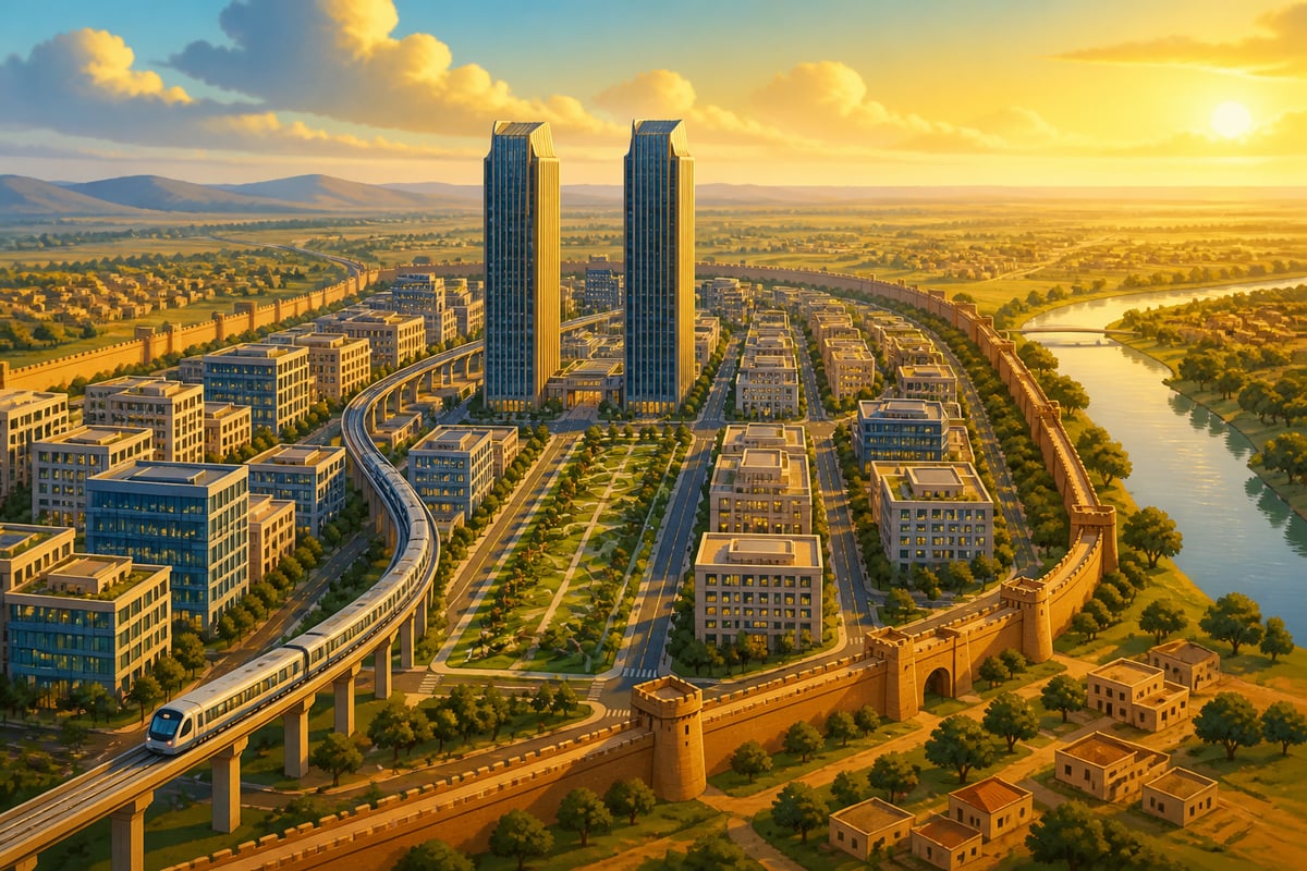 Aerial view of GIFT City Gujarat at golden hour