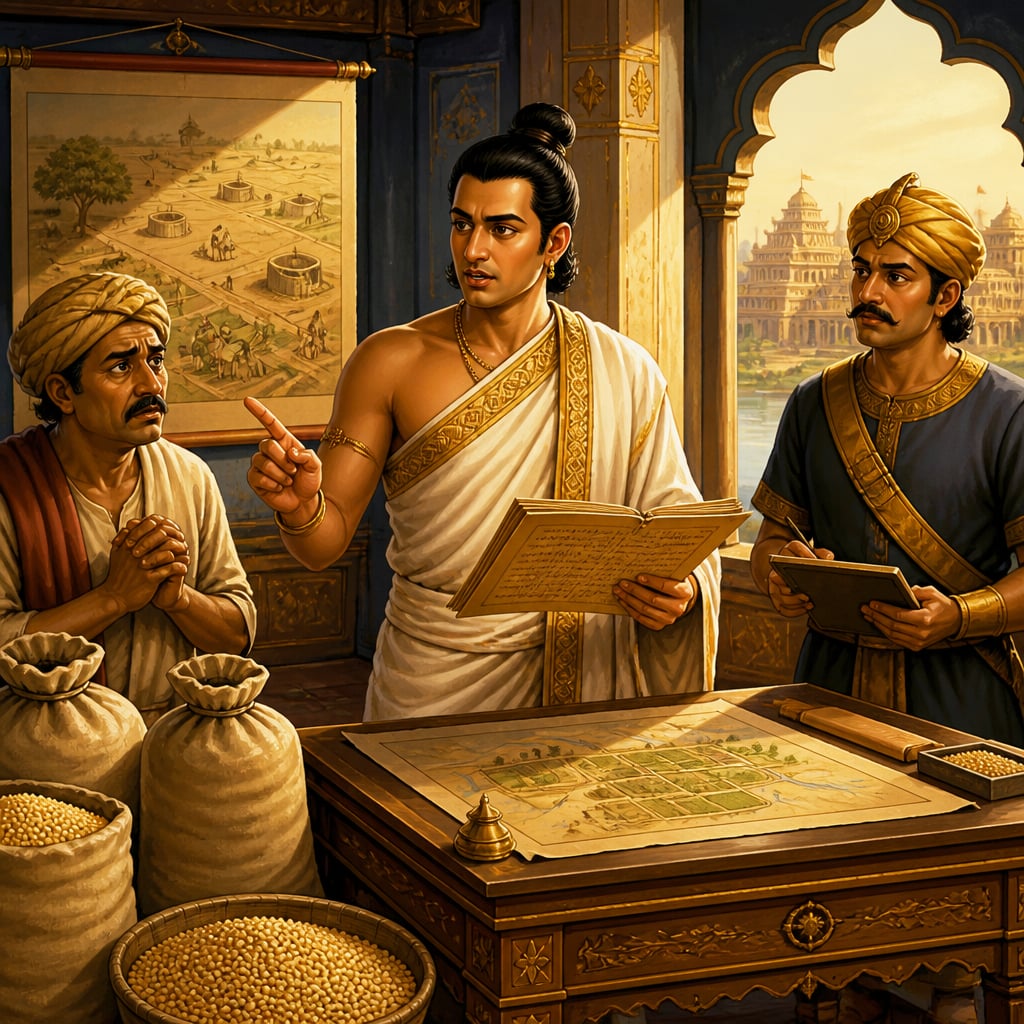 Sitadhyaksha Vrishala ordering drought relief at Pataliputra