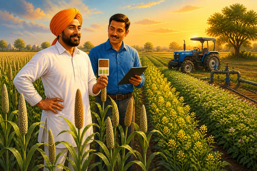 Punjab farmer in a diversified millet and pulse plot