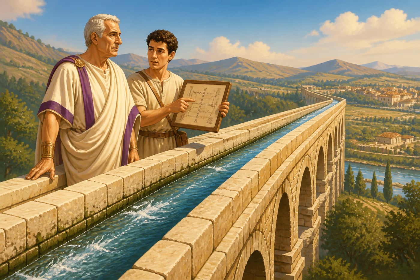 Sextus Frontinus inspecting a Roman aqueduct