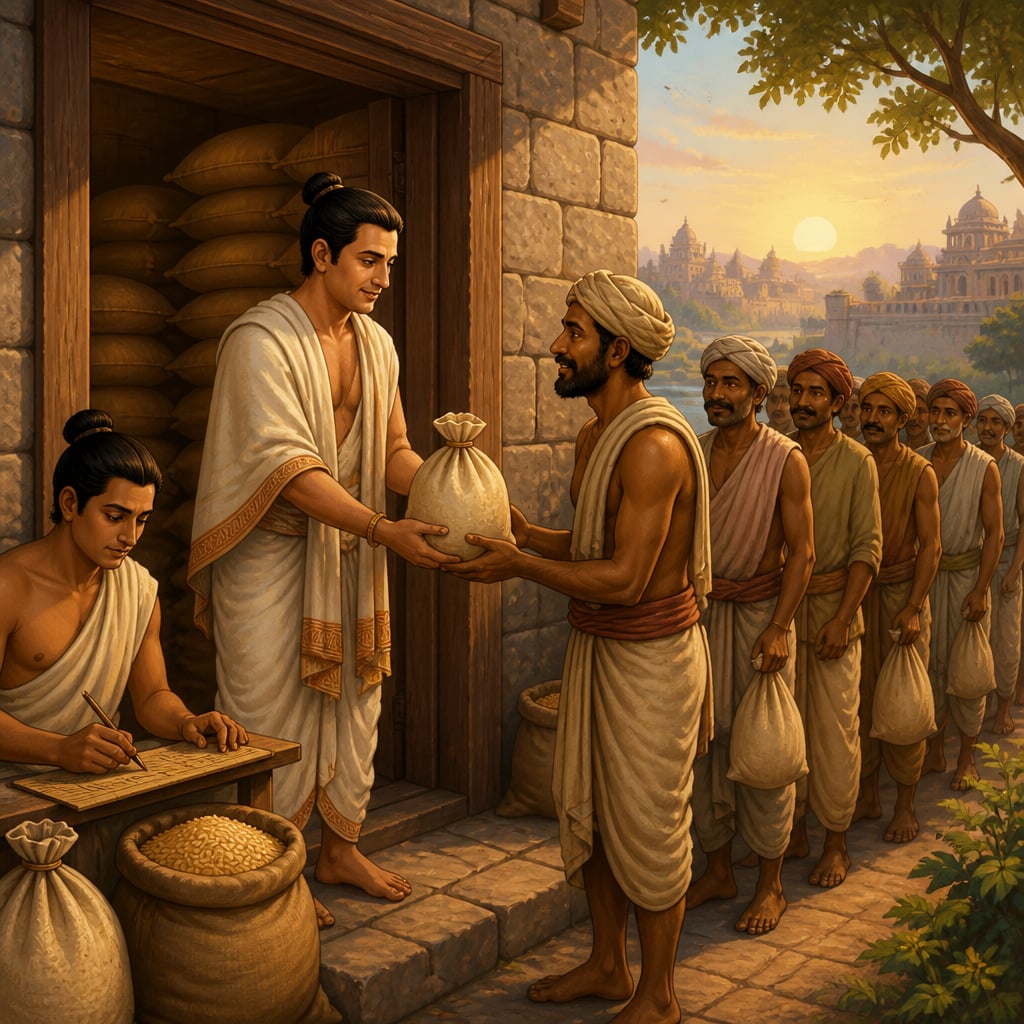 Dharmapala distributing state seeds to waiting farmers