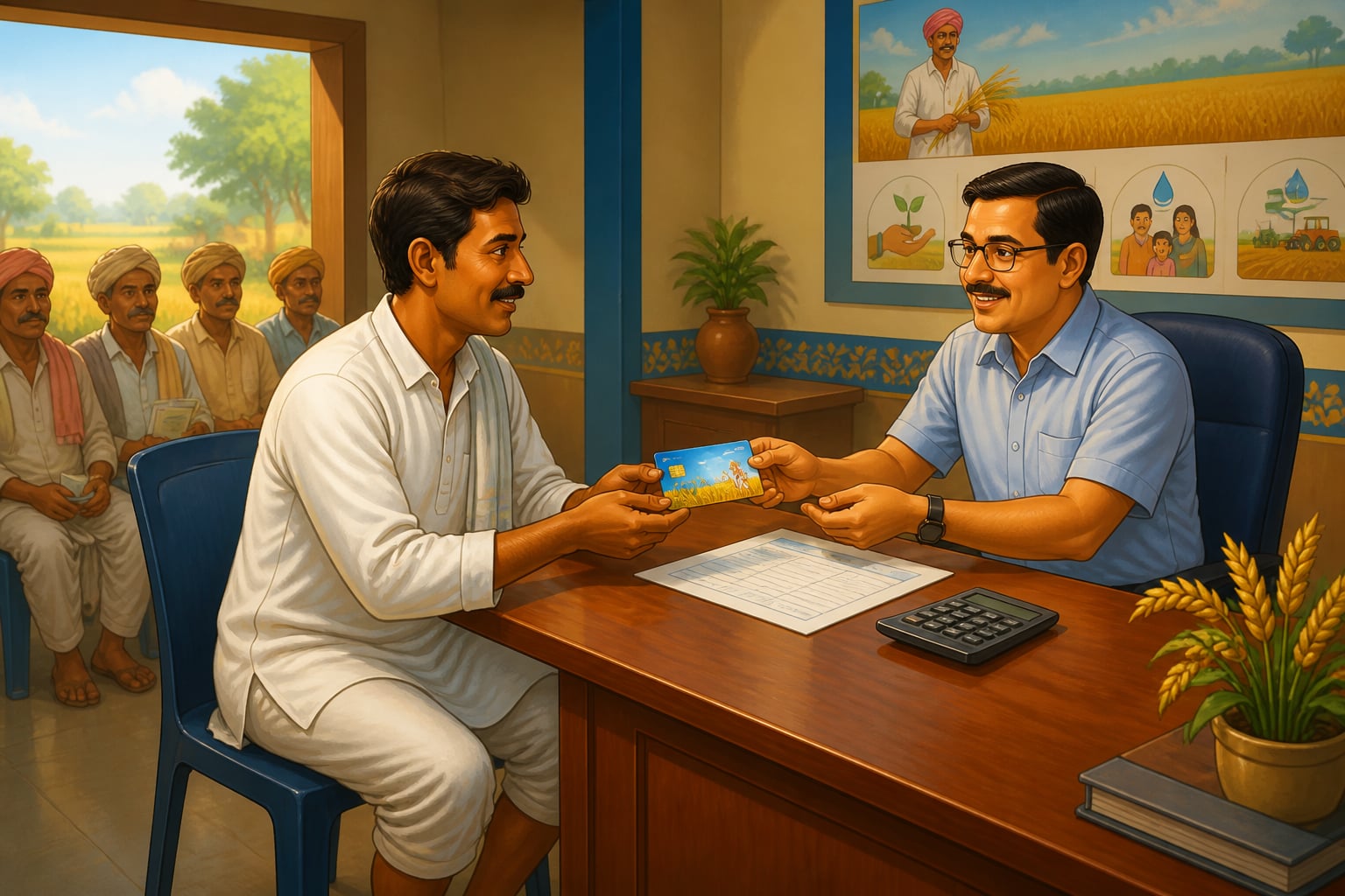 Farmer receiving his Kisan Credit Card at a cooperative bank
