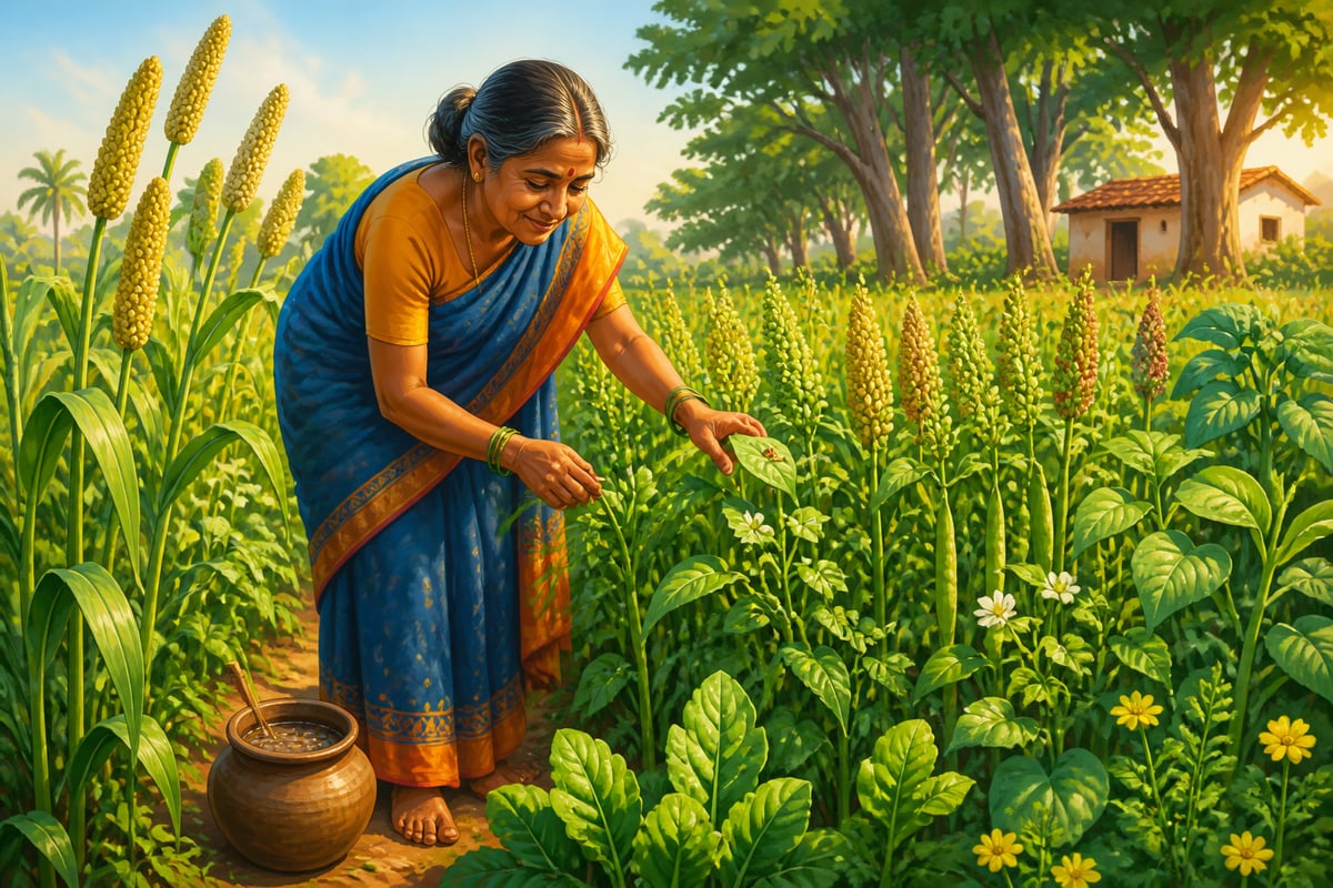 Andhra Pradesh farmer in her ZBNF natural farming plot