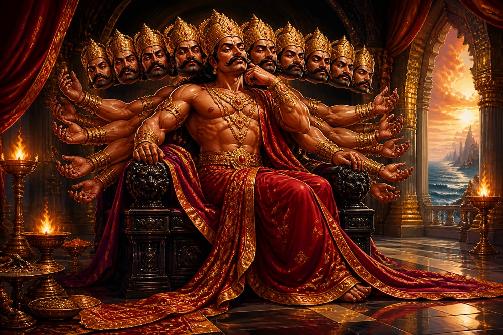 Ravana brooding on his Lanka throne