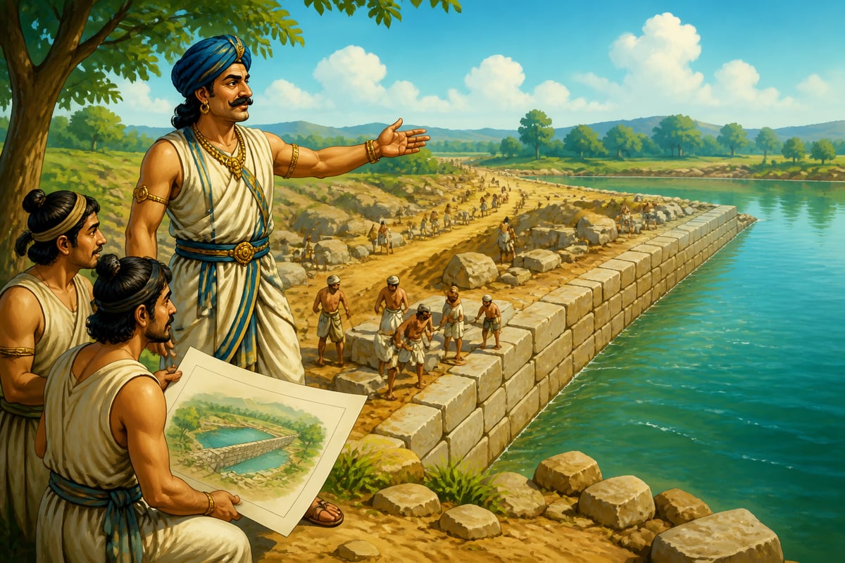 Pushyagupta Vaishya supervising the construction of the Sudarshana Lake reservoir