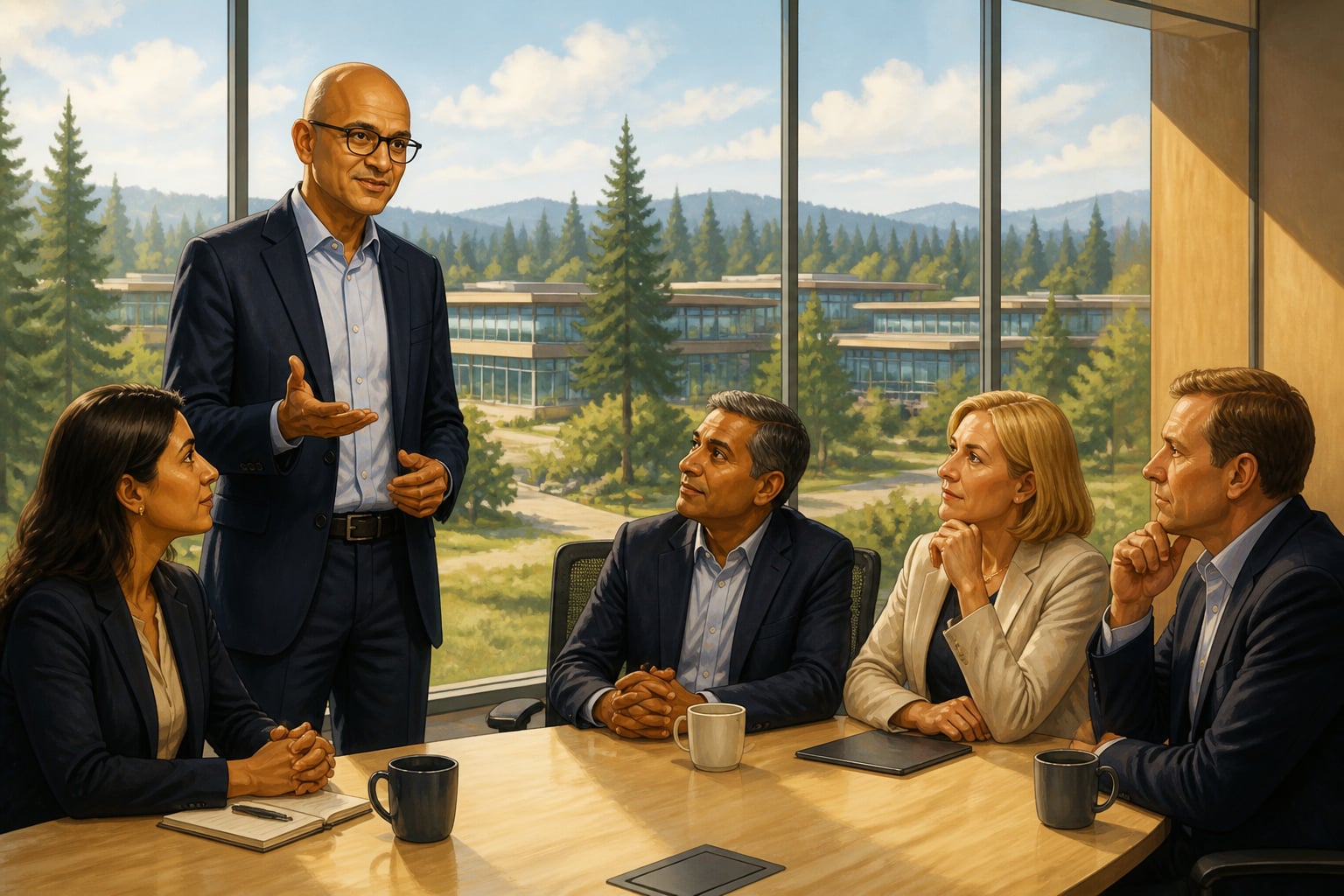 Satya Nadella leading his ambitious Microsoft leadership team in 2014