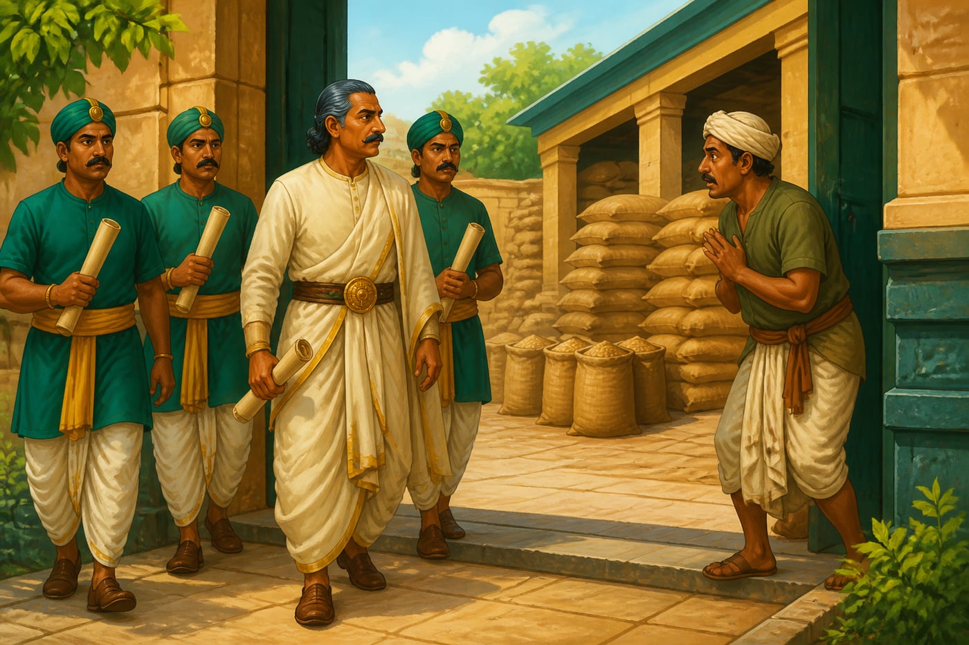 A central inspector arriving unannounced at a regional grain storehouse