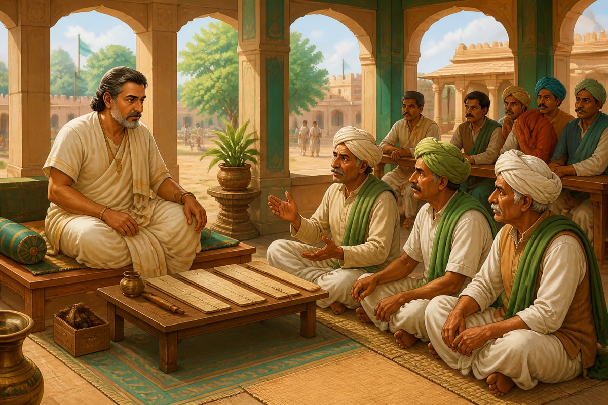 A Mauryan provincial governor hearing a local boundary dispute
