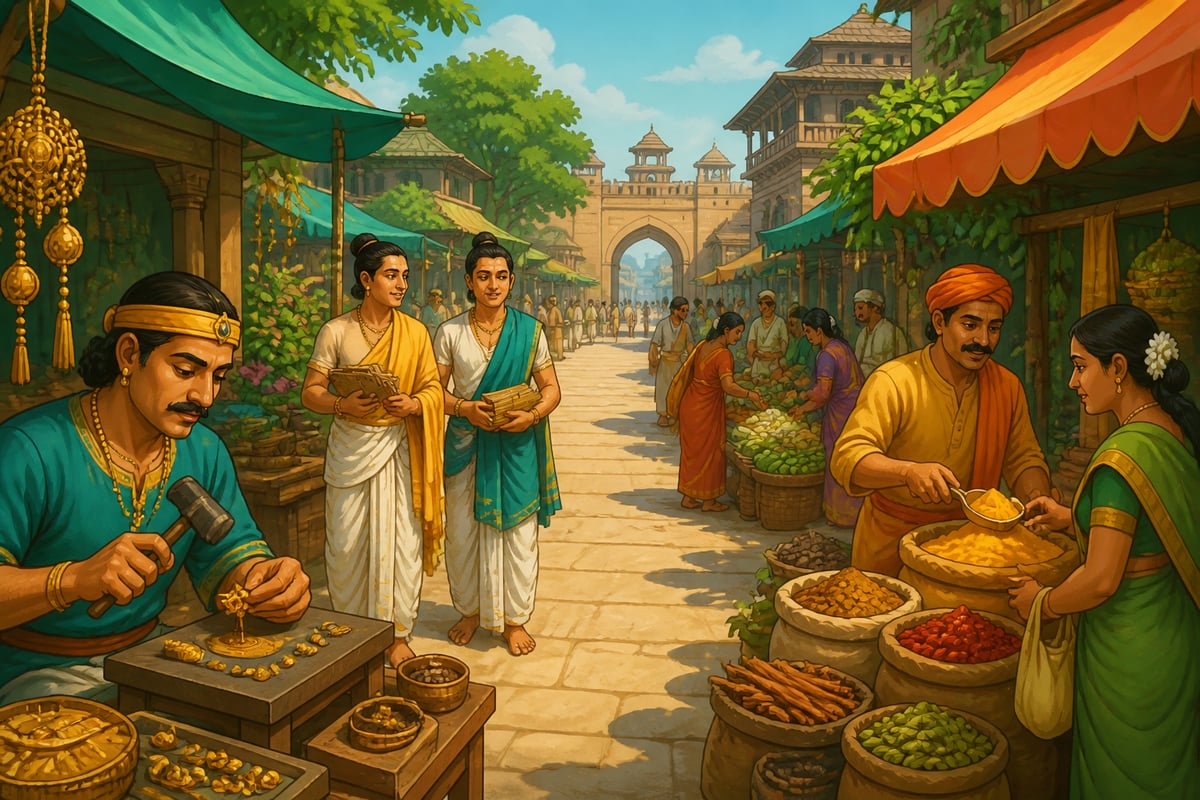 A flourishing Pataliputra side-street market with light-touch governance