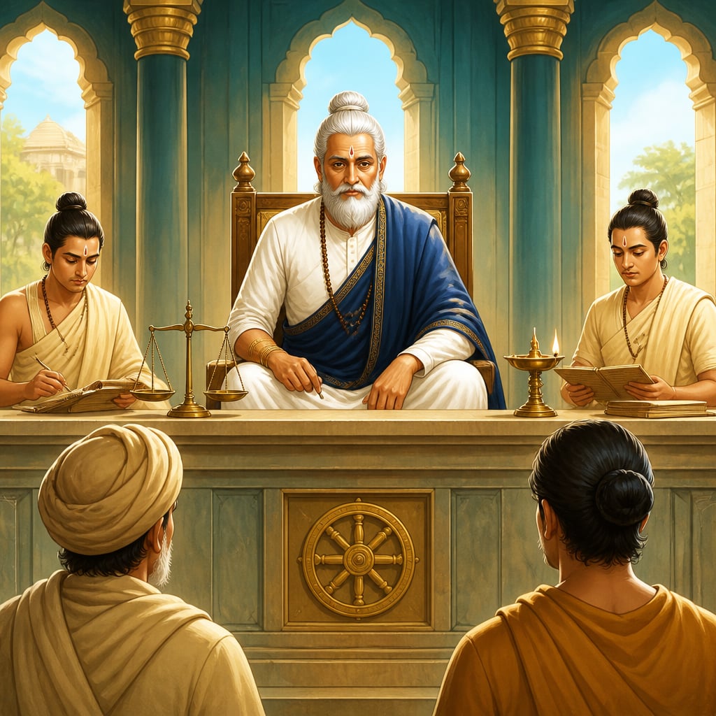 A senior Dharmastha presiding at the Pataliputra court bench