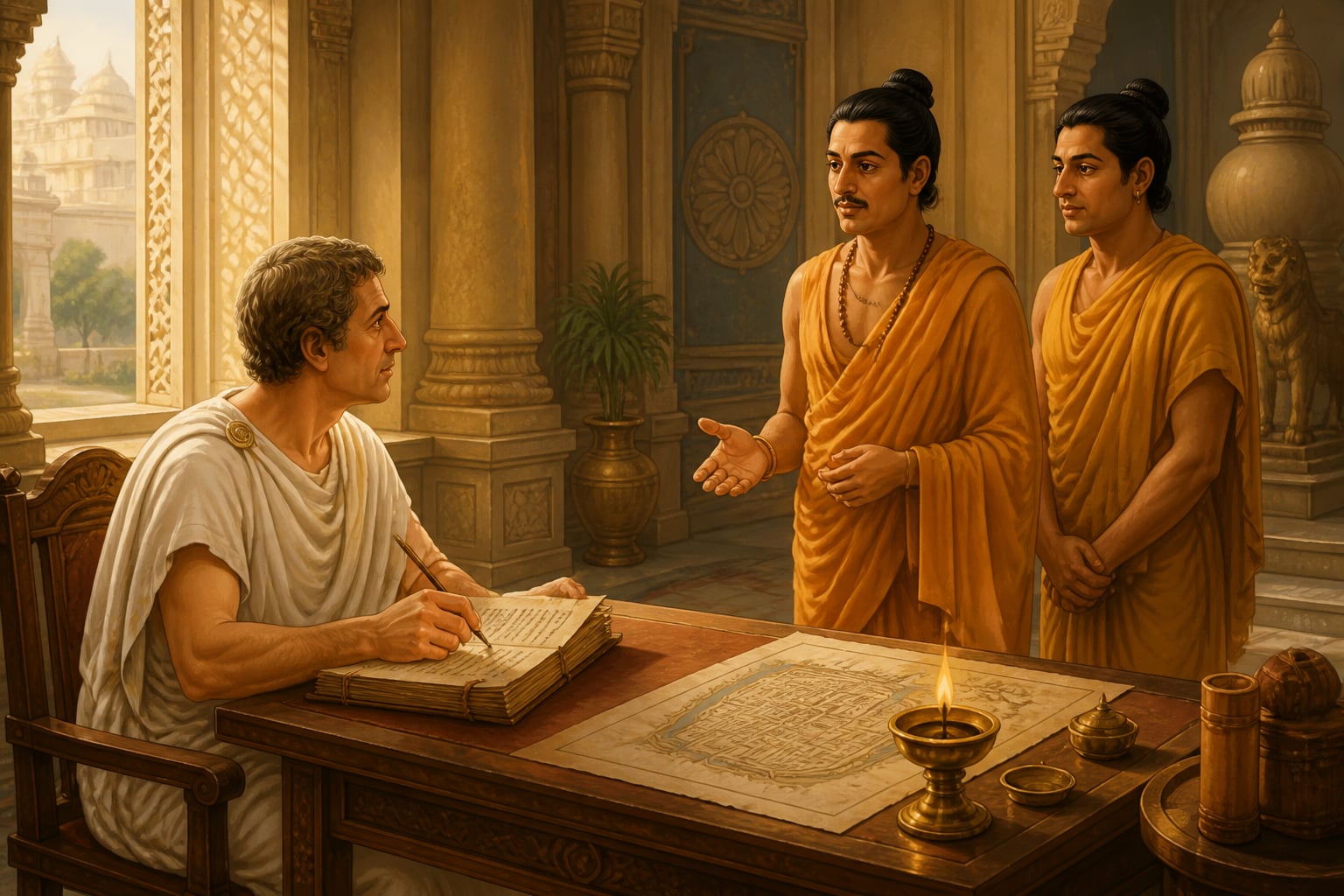 Megasthenes the Greek ambassador documenting Mauryan administration