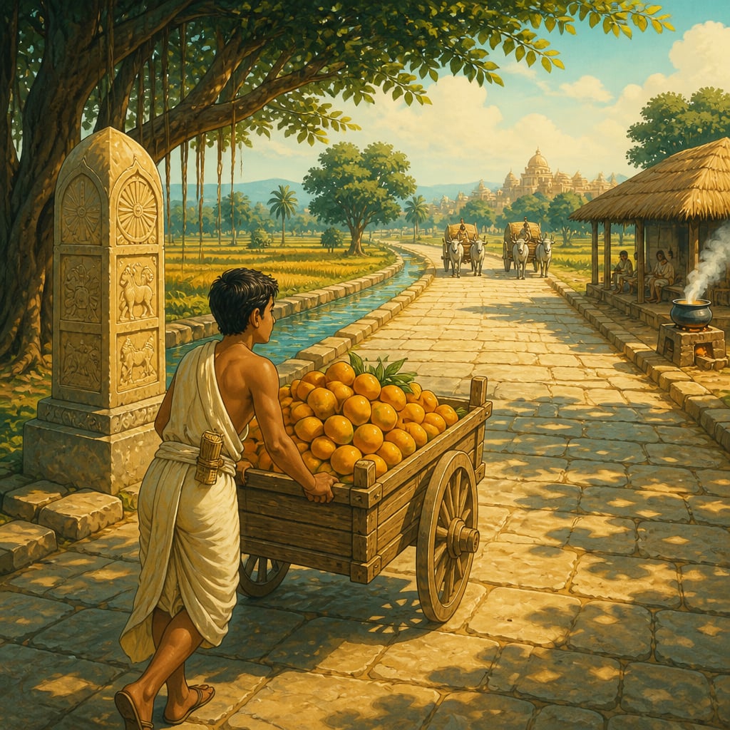 Mauryan farmer with mango cart on royal highway