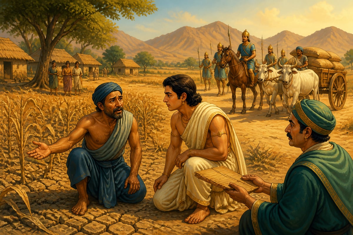 The crown prince responding to a drought crisis in a village field