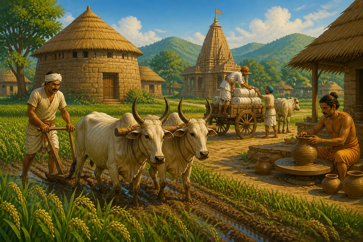 A Mauryan village of farmer, craftsman, and trader producing wealth