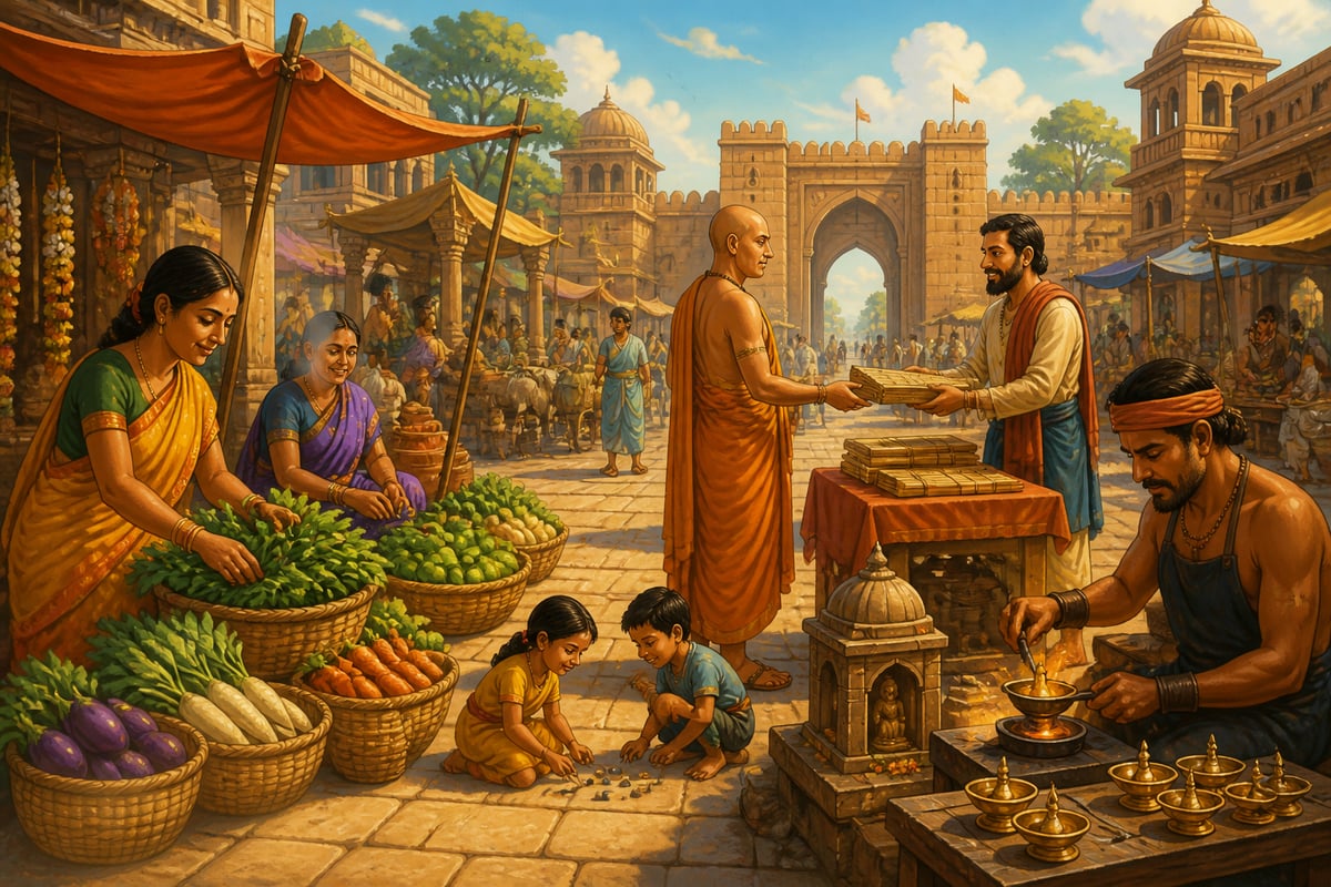 A flourishing Pataliputra marketplace under the integrated Mauryan order