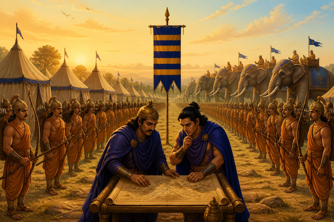 A Mauryan war camp drawn up at first light