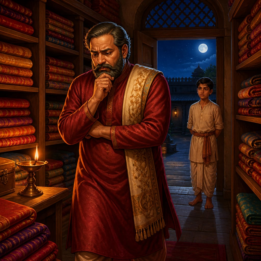 Vasudeva pacing in his Magadhan warehouse at night
