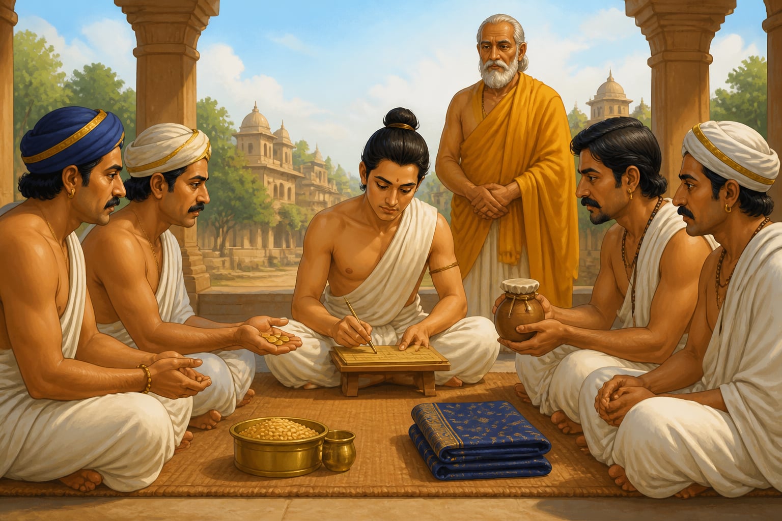 A Mauryan scribe recording a contract between two parties