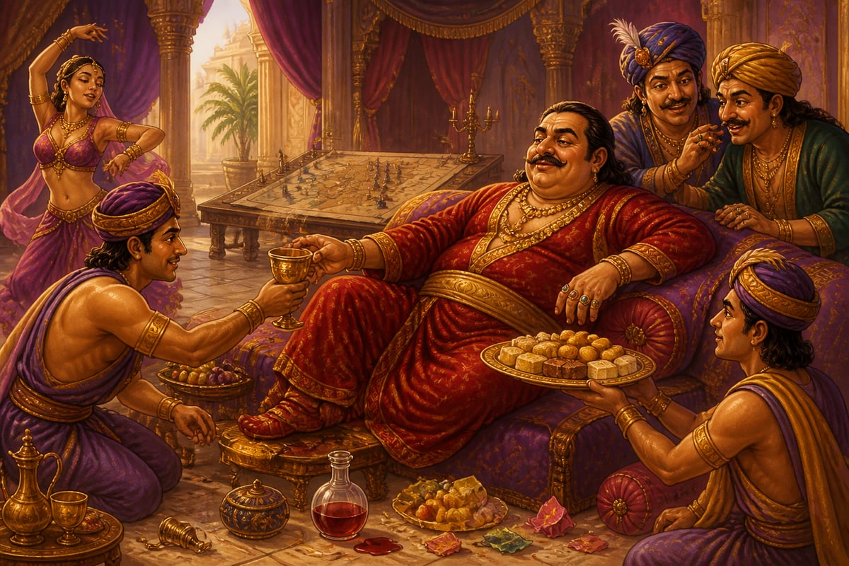 Dhana Nanda overcome by the six internal enemies in his pleasure court