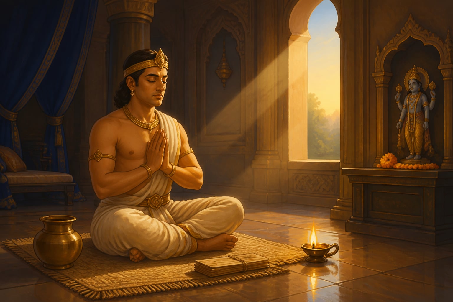 The Swami in dawn meditation before the day begins