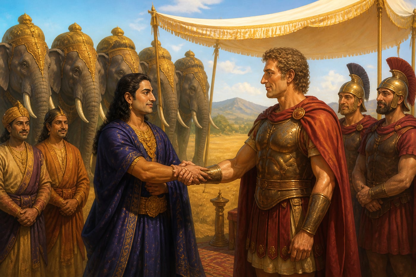 Chandragupta and Seleucus sealing the Mauryan-Greek peace