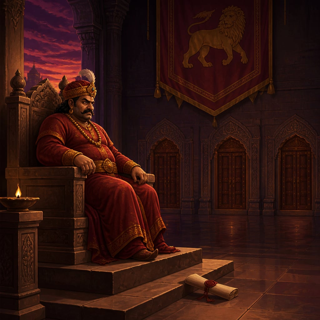 Mahapadma Nanda alone on his throne after refusing alliances