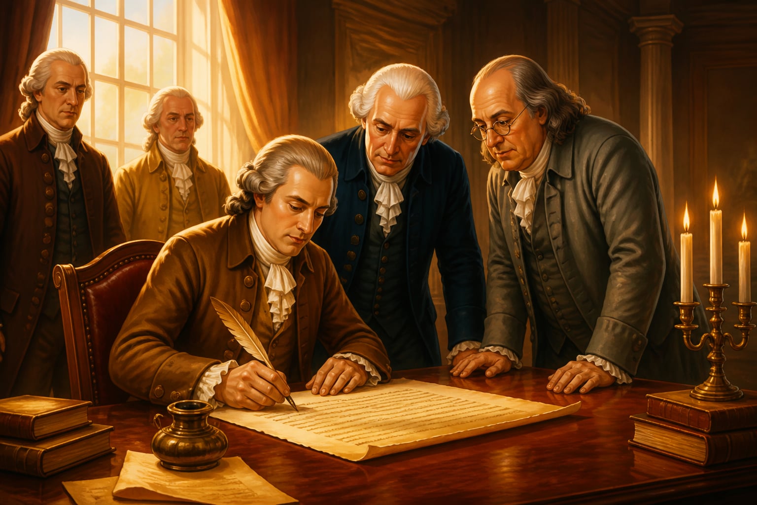 Jefferson signs the Declaration of Independence in Philadelphia 1776