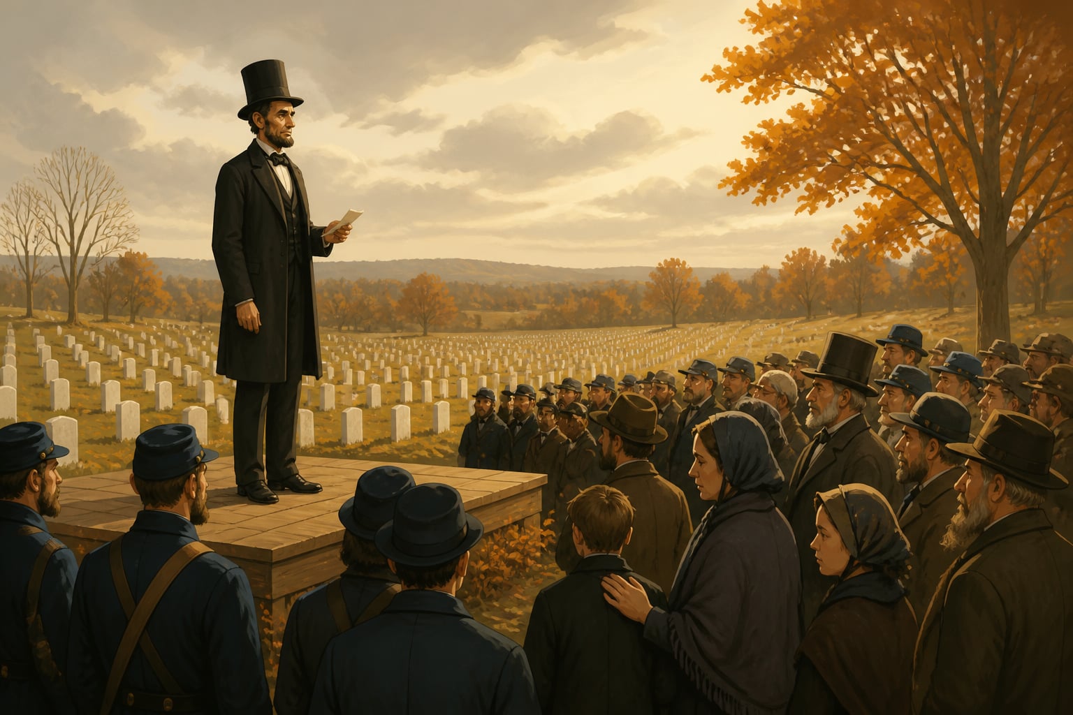 Lincoln delivers the Gettysburg Address at the battlefield cemetery 1863
