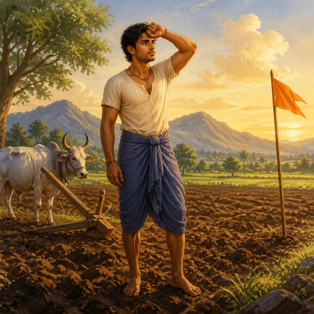 Raghava the farmer standing in his freshly cleared field