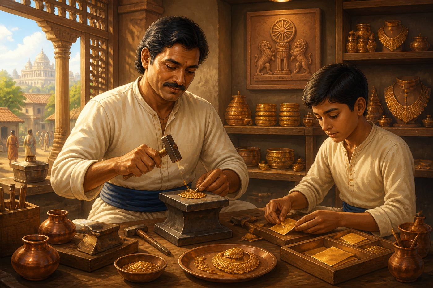 A master goldsmith working in his own Pataliputra workshop