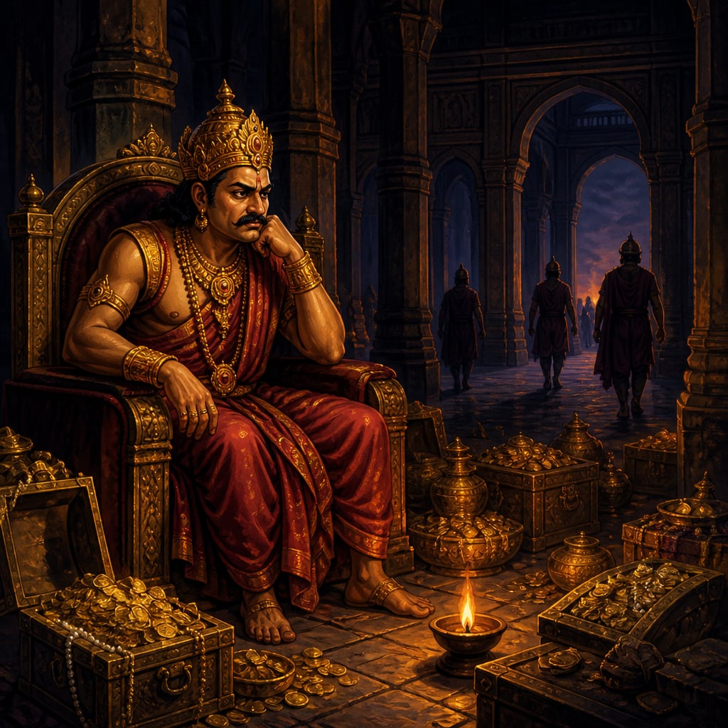 Dhana Nanda alone in his collapsing Pataliputra palace