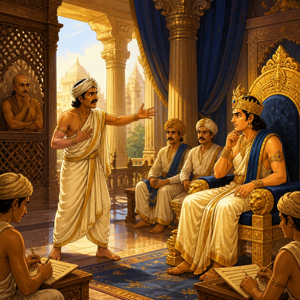 Merchant Vasubandhu protesting state interference at the royal court