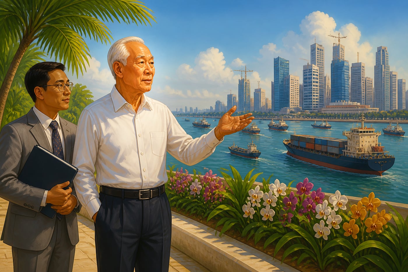 Lee Kuan Yew on the Singapore riverside in the early 1990s