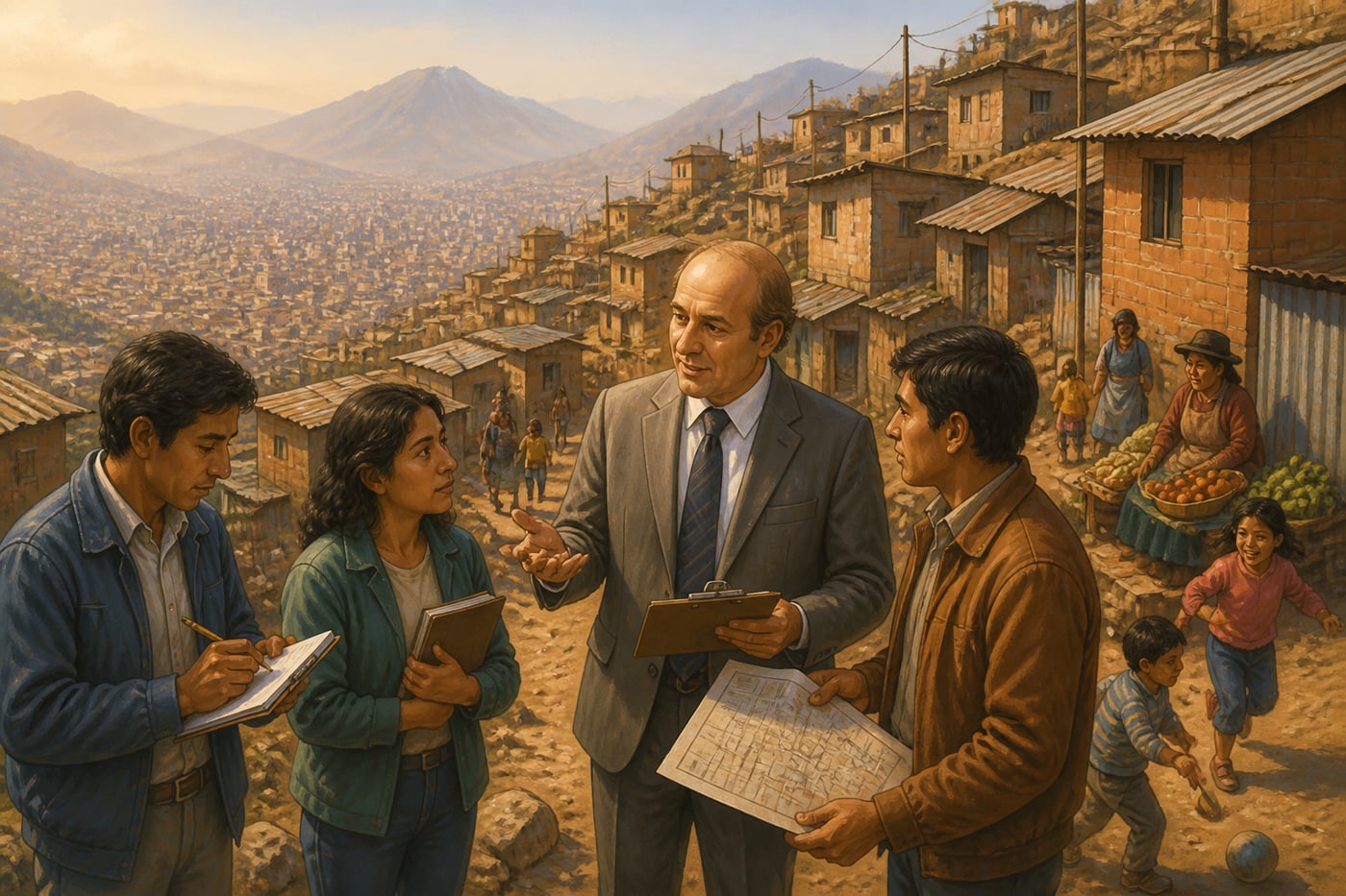 Hernando de Soto documenting informal property in a 1980s Lima settlement