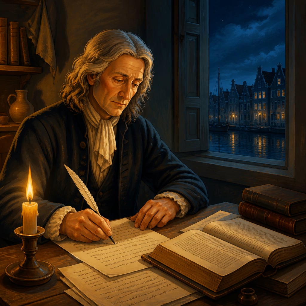 John Locke drafting the Two Treatises in Rotterdam exile, 1683