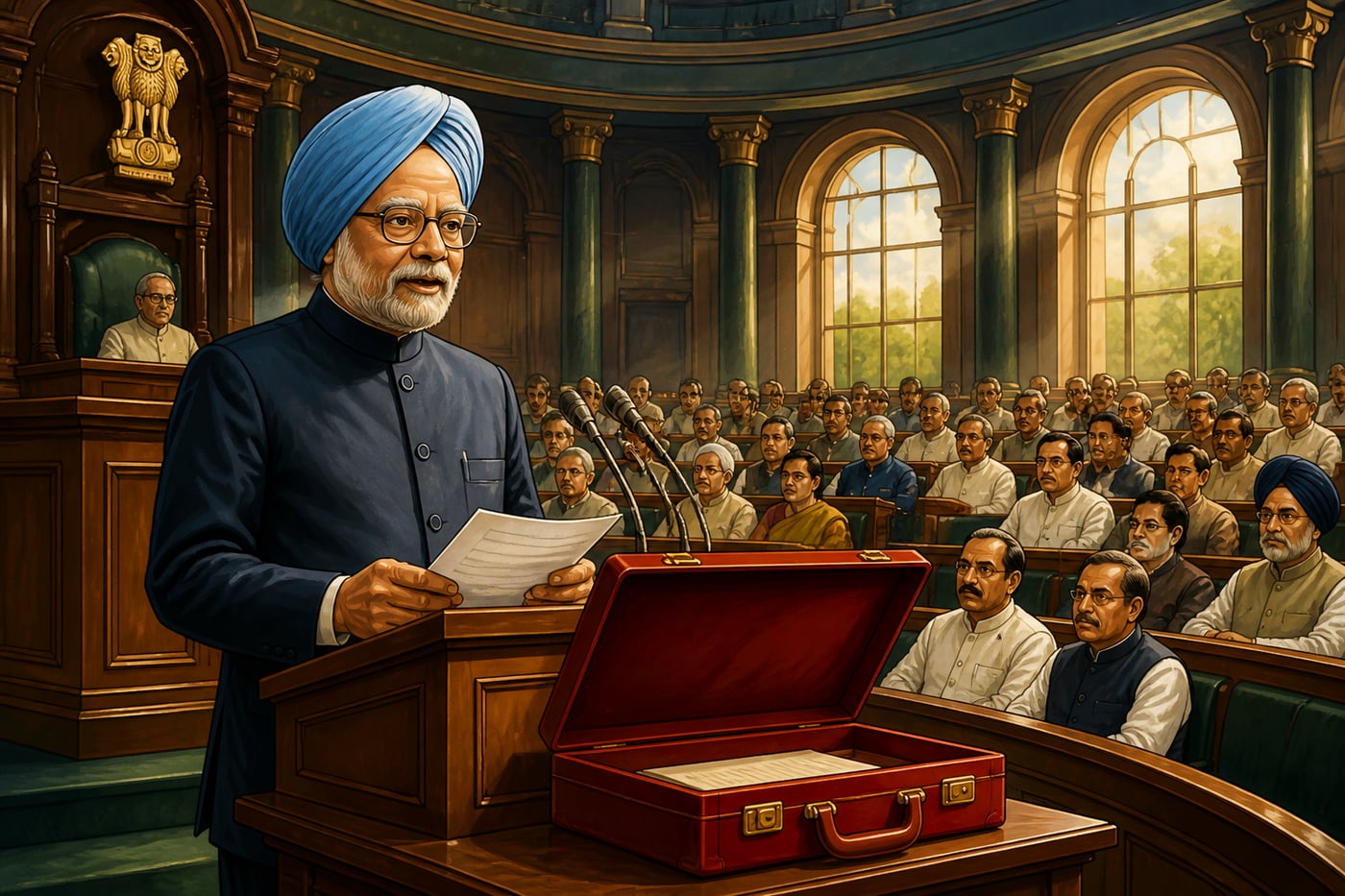 Finance Minister Manmohan Singh delivering the 1991 liberalization budget