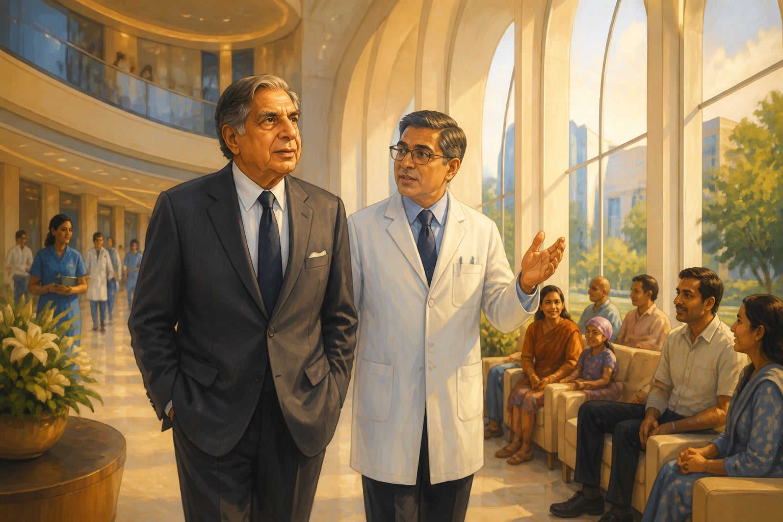 Ratan Tata visiting a Tata-funded cancer hospital in Mumbai
