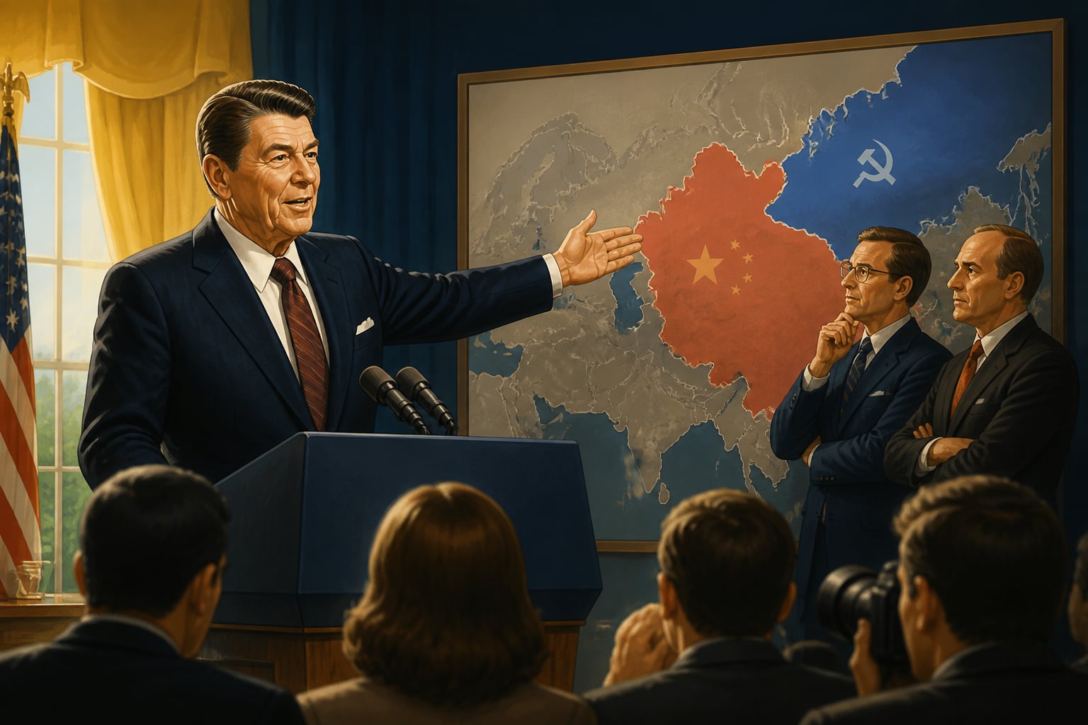Reagan reading the Sino-Soviet split at a White House briefing in 1983