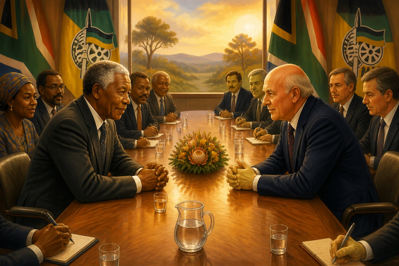 Mandela and de Klerk at the CODESA negotiation table near Johannesburg