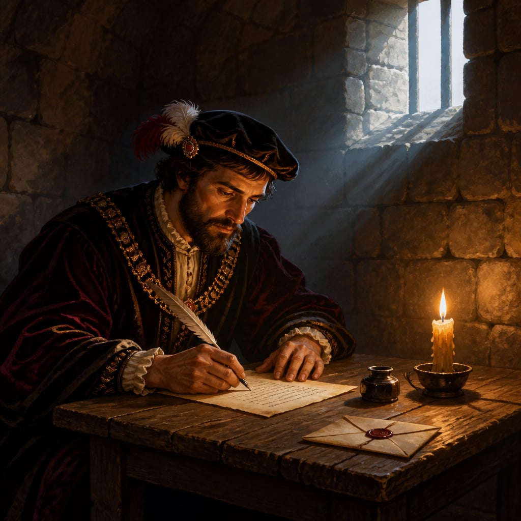 Francis I writing a secret letter to Suleiman from a Madrid prison