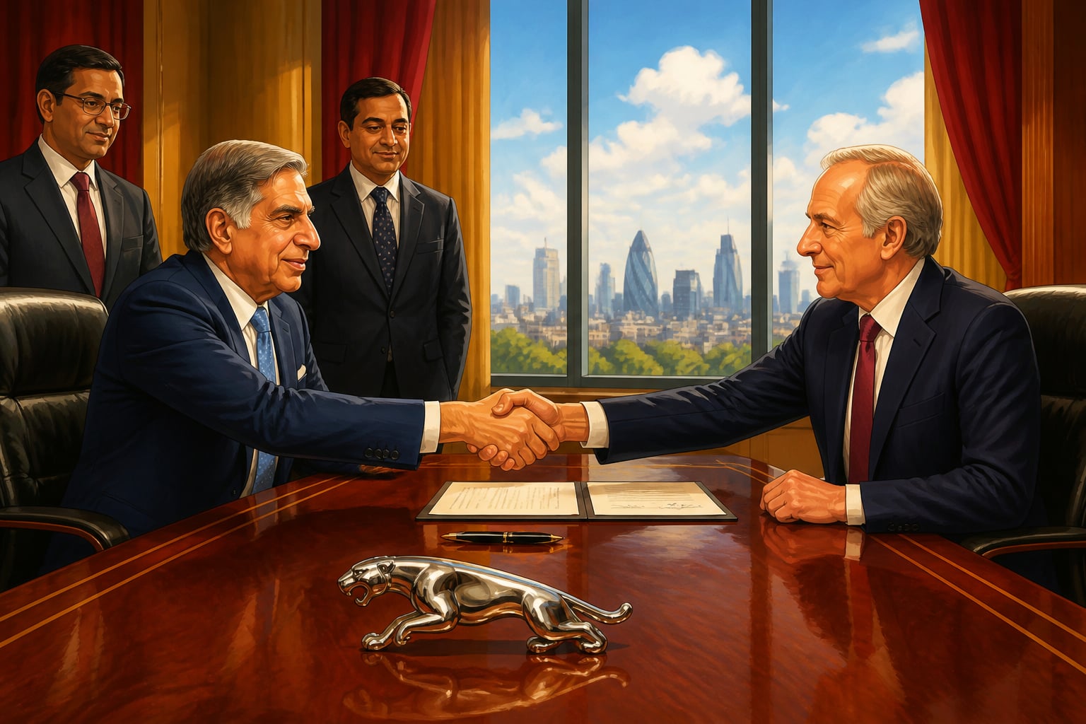 Ratan Tata closing the Jaguar Land Rover acquisition with Ford in 2008