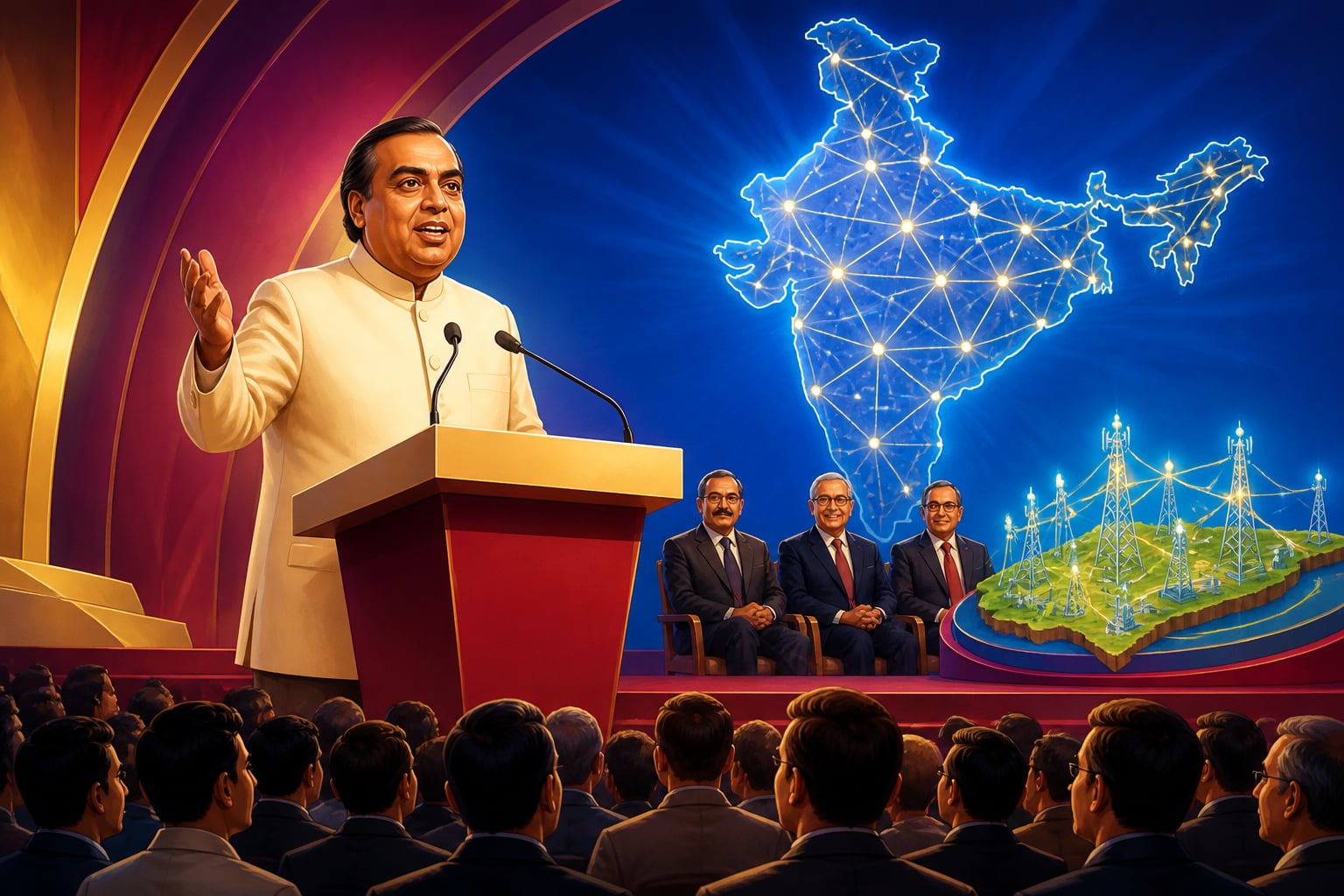 Mukesh Ambani unveiling Reliance Jio at the 2016 annual general meeting
