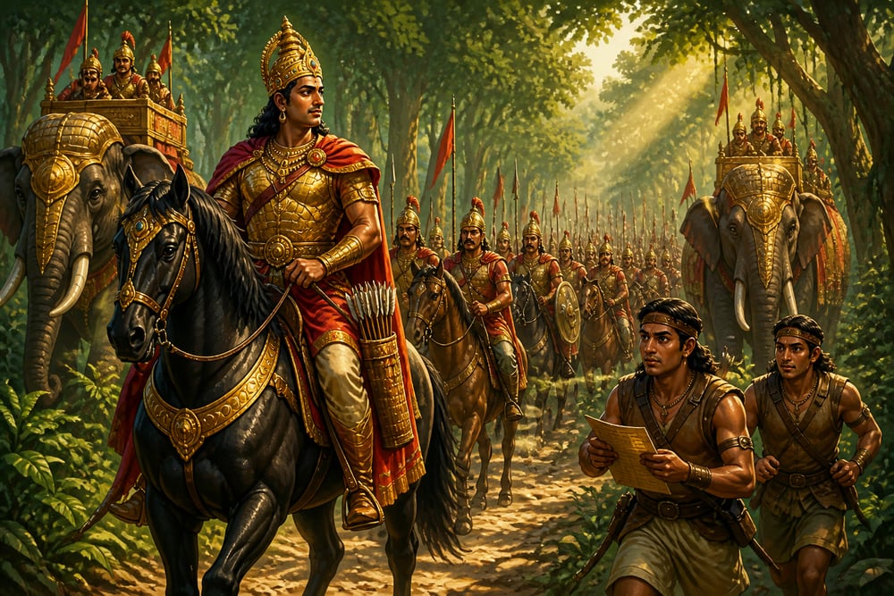 Emperor Samudragupta leading his army on the southern campaign