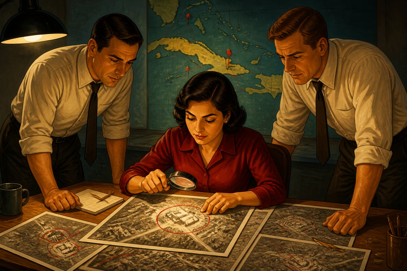 CIA analyst studying U-2 photos of Soviet missile sites on Cuba