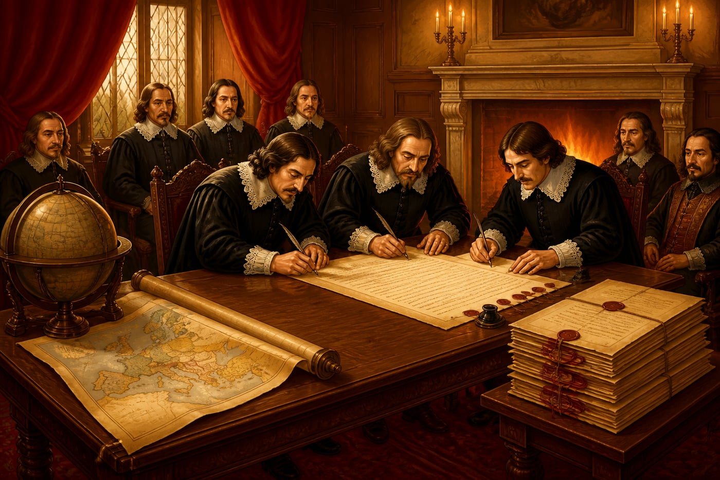 European diplomats signing the Treaty of Westphalia at Münster in 1648
