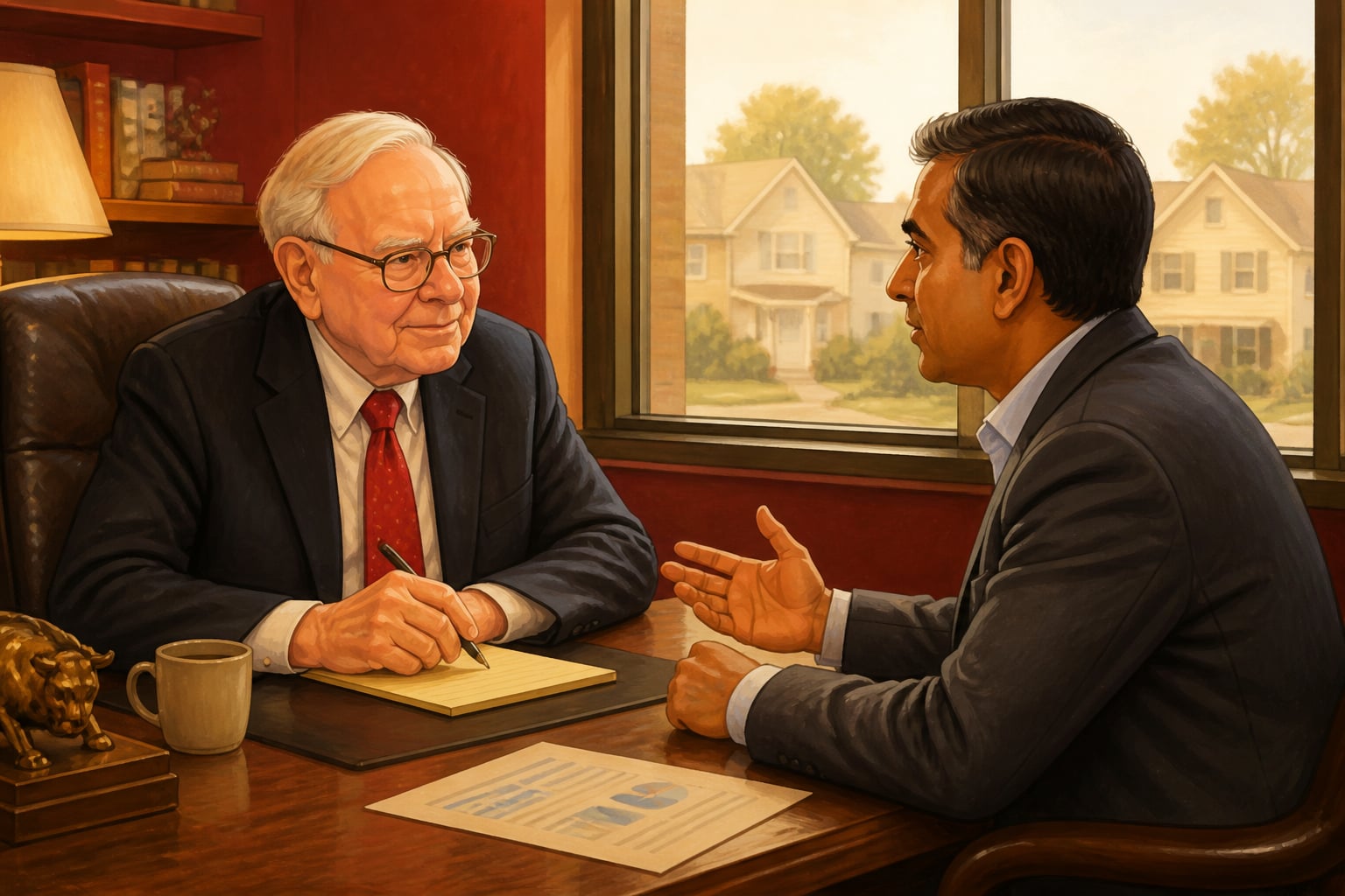 Buffett conducting a character interview at his Omaha office