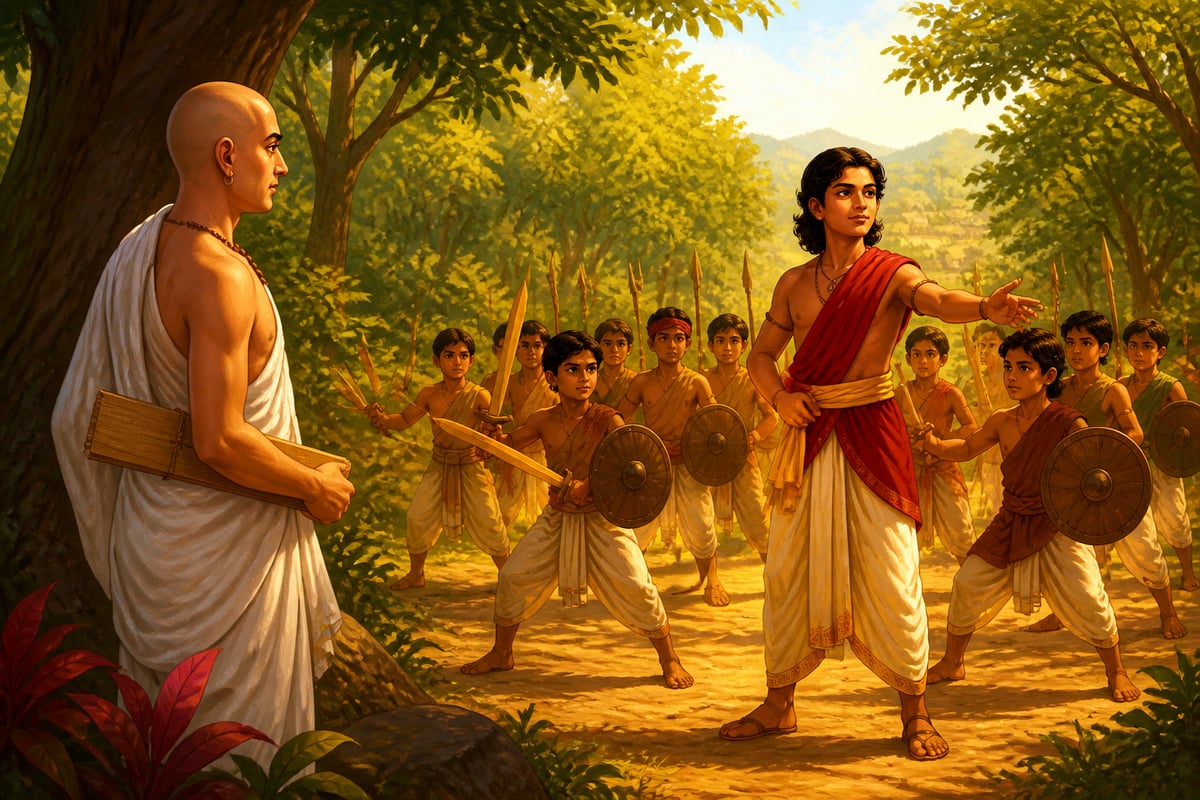 Kautilya recognising the young Chandragupta on a forest path